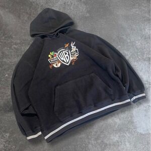 Warner Bros. Looney Tunes Fleece Hoodie Sweatshirt Black WB Logo Characters